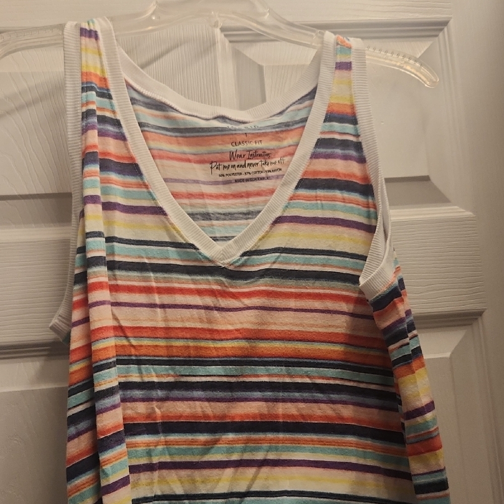 Torrid White and Blue Sleeveless Tank Top with Striped Pattern and V-neckline